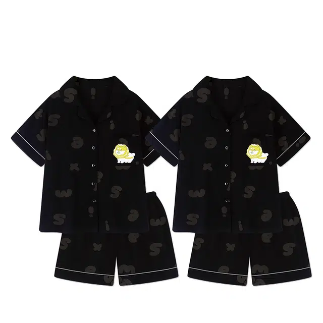 俏韵 翻领卡通短袖高级感家居服可外穿夏季睡衣套装 男女同款