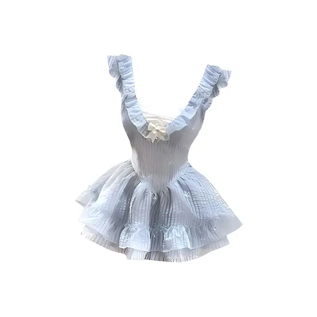 沐晓欣 少女风温柔甜美在逃公主短裙夏季优雅复古修身性感精致名媛时尚收腰显瘦小众高级设计感蕾丝拼接刺绣飞飞袖小个子短袖连衣裙 女款