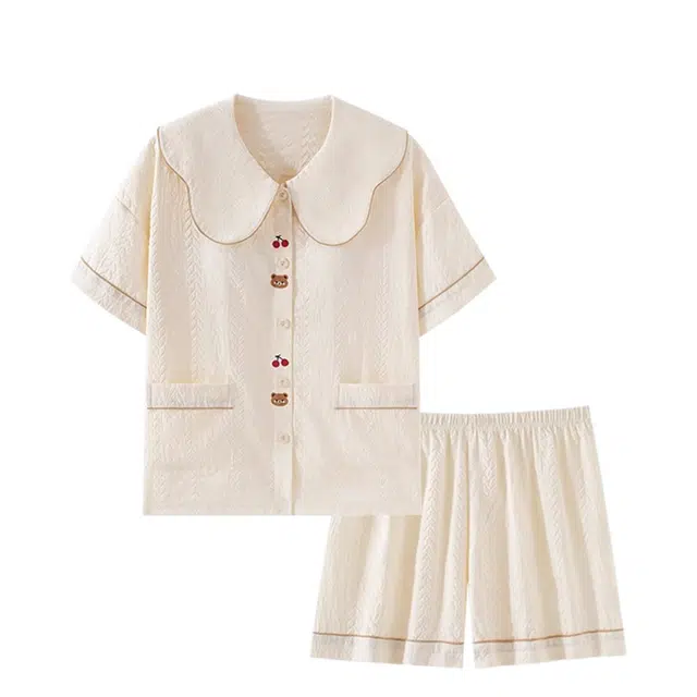 俏韵 娃娃领云朵棉短袖短裤薄款舒适家居服可外穿夏季睡衣套装 女款