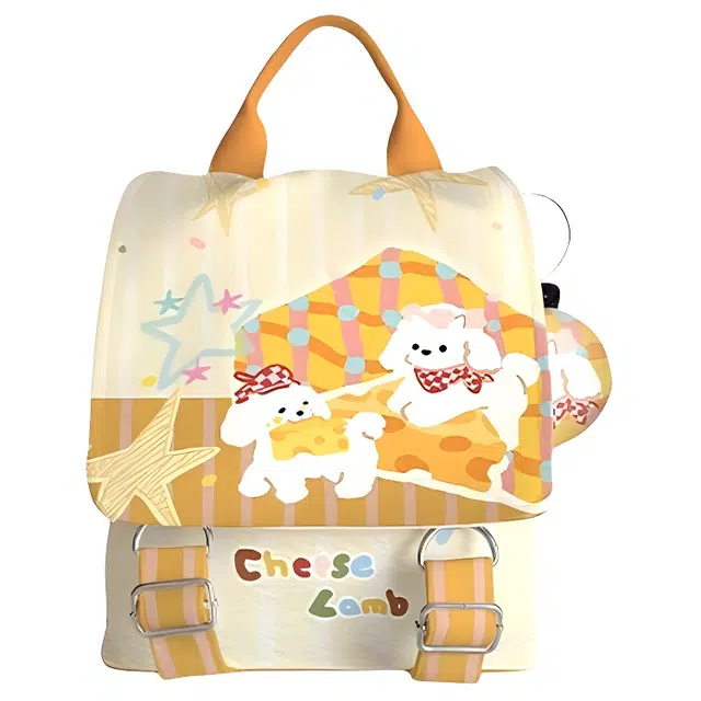 奥松 可爱时尚甜妹精致百搭 绒面科技布 双肩包 女款 橘色