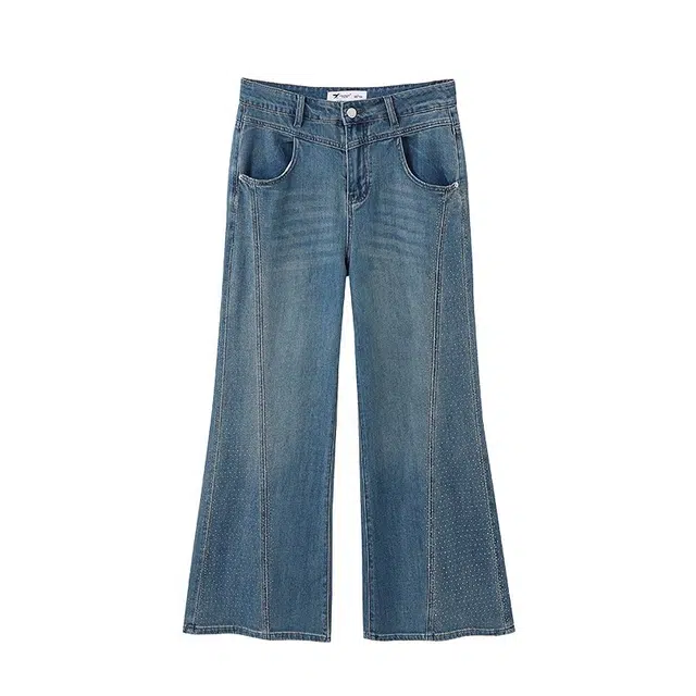 云妃秀 大码时尚气质直筒休闲长裤胖妹妹百搭通勤显瘦牛仔裤 女款