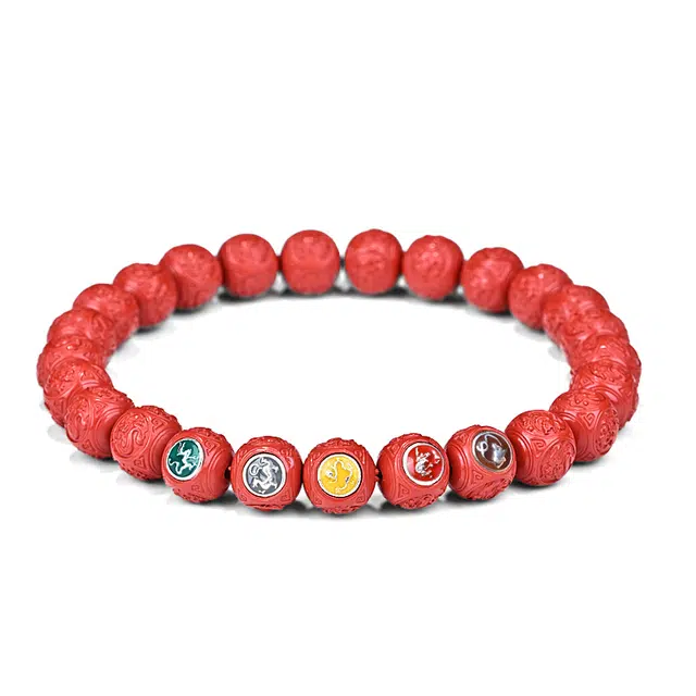 钰澜文玩 龙虎山正气系列「赤精纳安·五兽守疆」丹砂刻兽文玩佛珠 朱砂 手串 男女同款情侣款