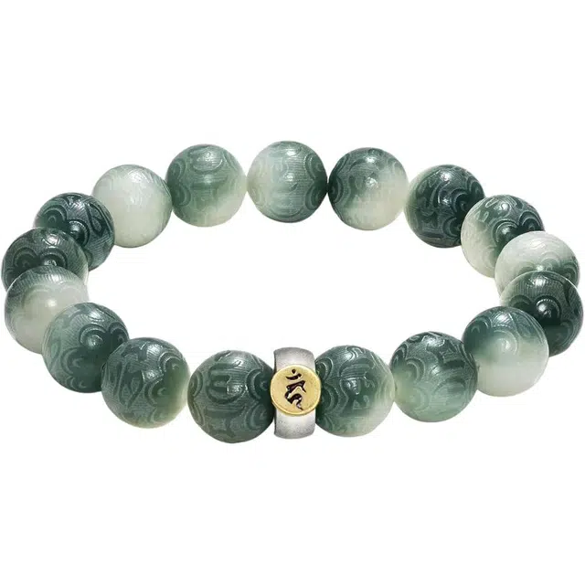 灵晔 新中式国潮复古文艺风接住泼天富贵文玩盘玩八大守护神本命年招财进宝平安纳福诸事顺遂佛珠#好运 白玉菩提 手串 男女同款情侣款