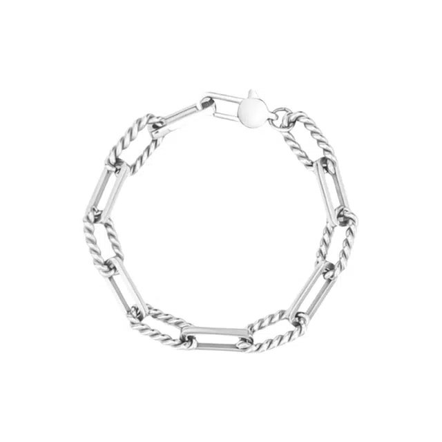 芊淑歆 麻花拼接嘻哈风格简约设计潮牌高级感百搭古巴设计环环相扣街头酷帅 钛钢 手链 男款