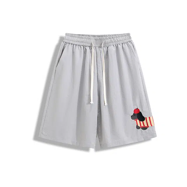 欧路得 多巴胺腊肠狗刺绣速干宽松蒂芙尼蓝沙滩裤伞兵五分裤休闲短裤 男款