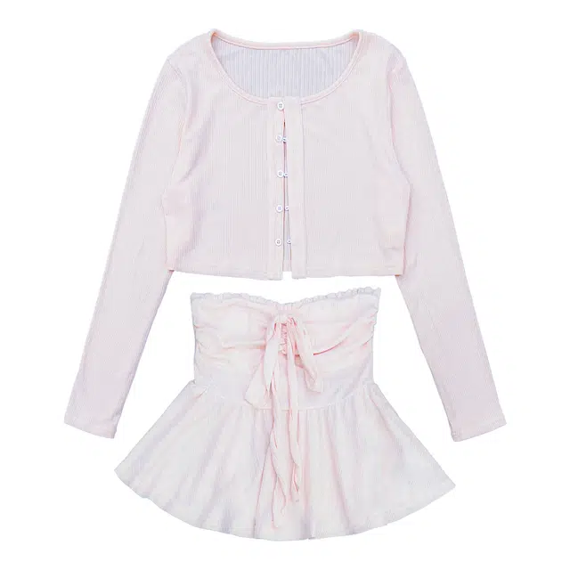 米米子 橘子白桃时尚气质清新凉感针织抹胸两件套休闲套装 女款