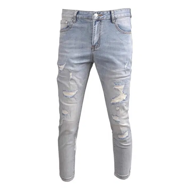 吉肯蒂 潮牌九分修身水洗休闲做旧时尚柔软质感潮流牛仔裤 男款