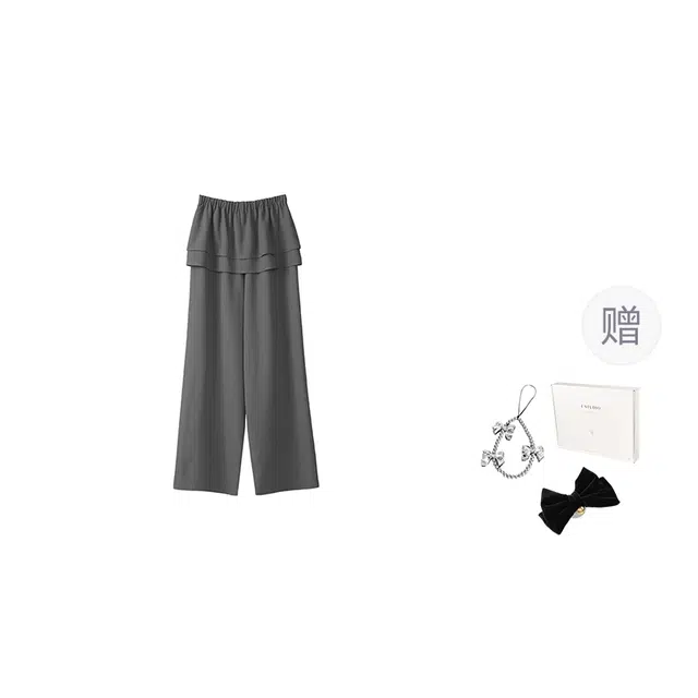 法儿家 韩味腿精夏季韩系直筒假两件时尚裙裤休闲裤 女款