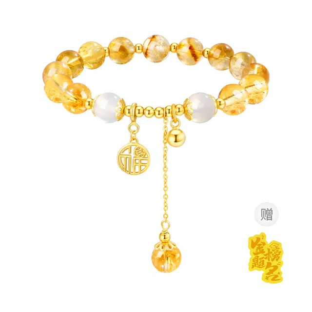 【日进斗金】中国黄金 珍·尚银 吸金多金多福串珠 新中式时来运转泼天富贵乘风破浪 首饰 小众轻奢礼盒装 好运 黄水晶 手串 女款