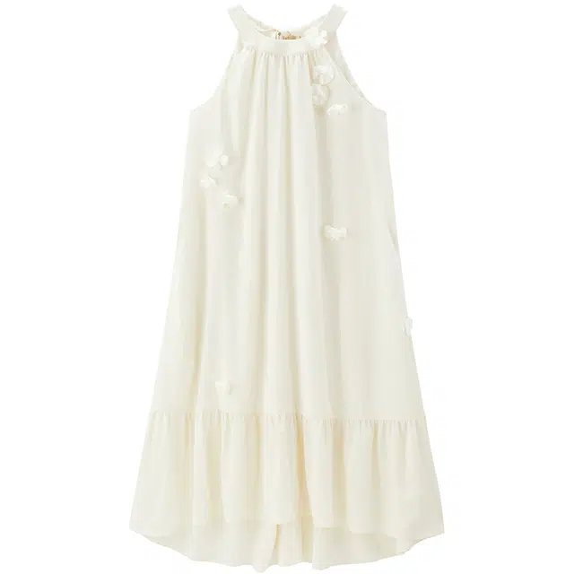 太平鸟 气质度假风纯色挂脖吊带连衣裙 女款