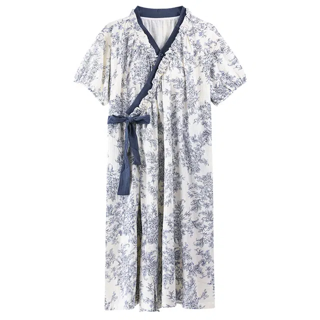 棉购 带胸垫系带甜美短袖睡衣夏季睡裙 女款