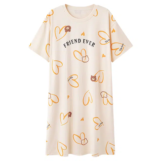 俏薇妮 简约凉感柔软可爱时尚字母高级感带胸垫短袖家居服舒适透气休闲宽松可外穿睡裙 女款