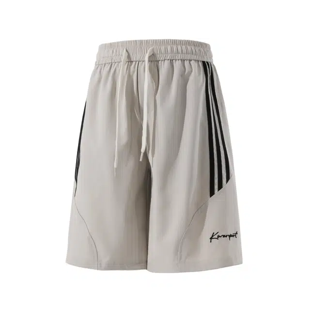 颂希尔 美式透气凉感速干刺绣条纹撞色潮牌宽松百搭五分裤休闲短裤 男女同款