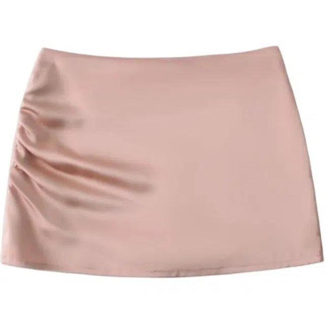 北极绒 低腰半身裙欧美风小众设计侧边褶皱修身性感防走光包臀裙休闲短裙 女款