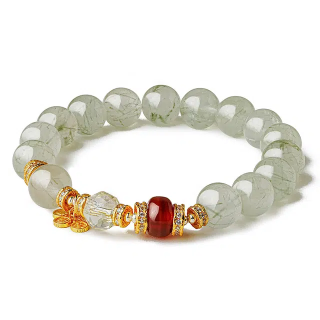 【匠心手作 撞色金绿】 灵菲 招财纳福新中式 轻奢小众高级感百搭简约#好运天然 绿发晶 手串 女款