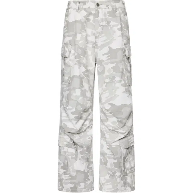 帝狼牛 美式复古迷彩多口袋设计宽松直筒休闲工装裤 男女同款