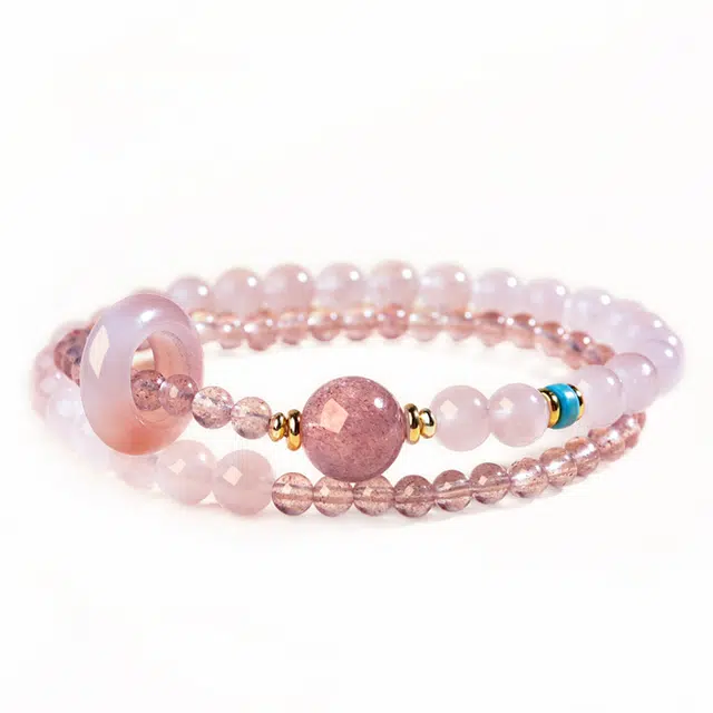 【匠心手作 恰逢良人】 灵菲 招正缘桃花招财转运珠新中式小众高级感百搭双圈叠戴手饰学业上岸#好运处理 粉水晶 手串 女款