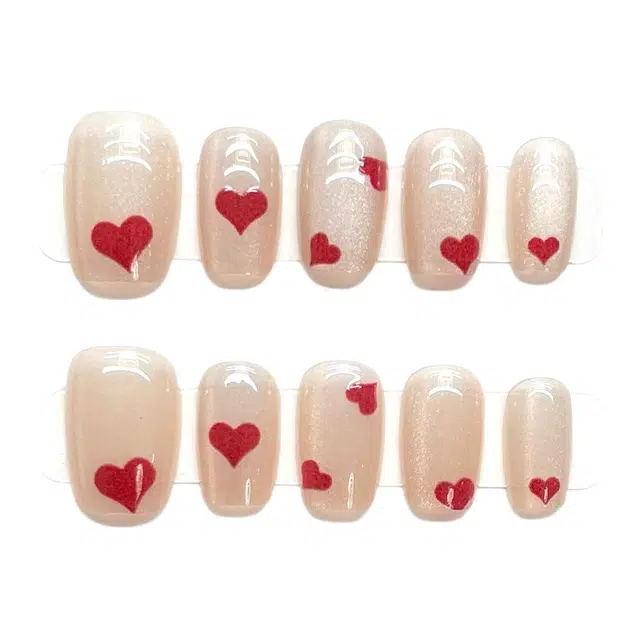 柚予颜 爱心猫眼可爱显白穿戴甲  短短梯裸色纯色 纯欲