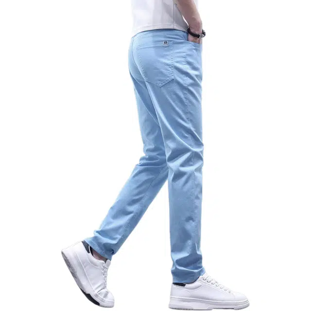尘映 美式潮牌夏季薄款彩色修身小脚休闲直筒牛仔裤 男款