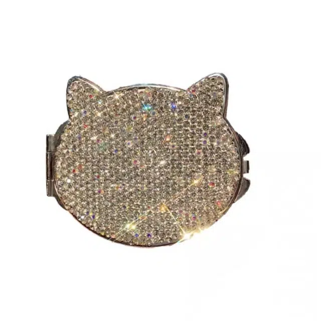 未来枫情 轻奢猫镜创意镶钻随身便携补妆口袋镜折叠镜