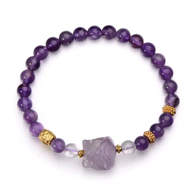 【狮来运转灵隐上上签】 彗时 九紫离火醒狮转运珠本命年国风小众新中式复古平安喜乐福禄吉祥百搭好运天然 紫水晶 手串 男女同款情侣款