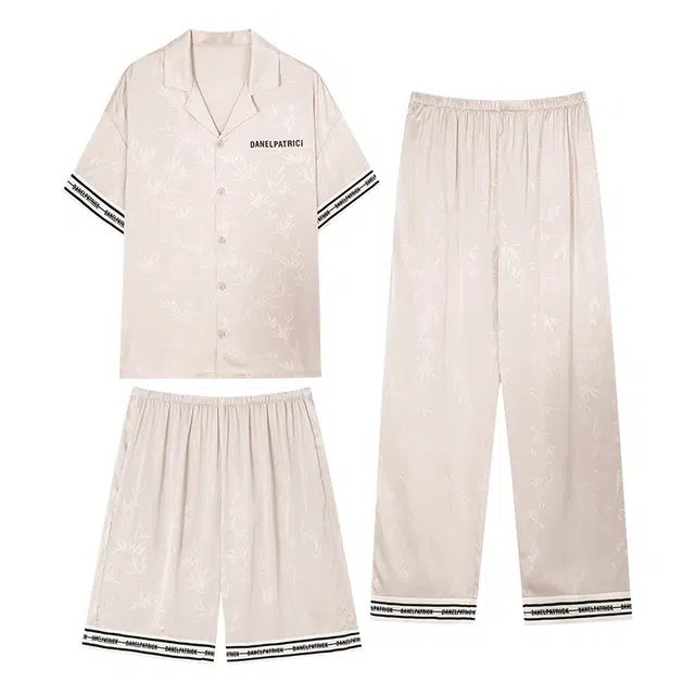 向薇 三件套短裤长裤短袖冰丝凉感可外穿时尚居家服睡衣套装 男款