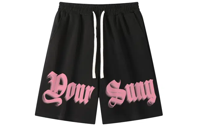 宜而爽 美式复古高街潮牌虚幻模糊个性字母印花青春活力中性风主义基础时尚百搭透气凉感宽松系带跑步五分日常运动休闲短裤 男女同款