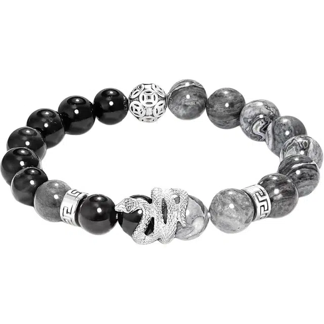 灵晔 新中式国潮复古文艺风小众设计百搭轻奢高级感招财纳福平安喜乐诸事顺遂财源广进文玩盘玩佛珠念珠好运 黑檀 手串 男女同款情侣款