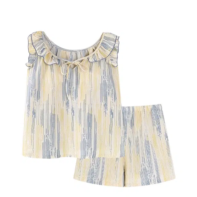 俏韵 圆领无袖背心三分裤甜美高级感舒适家居服可外穿夏季睡衣套装 女款