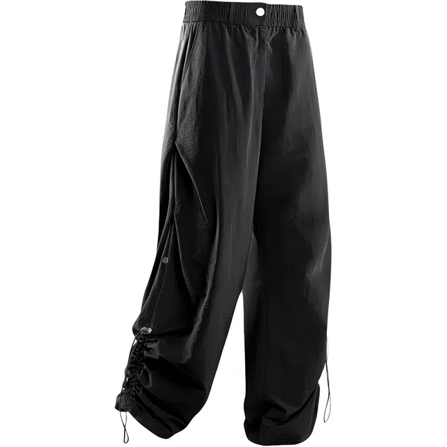 煦加 薄款阔腿运动抽绳百搭时尚宽松直筒长裤潮牌美式高街休闲裤 男女同款