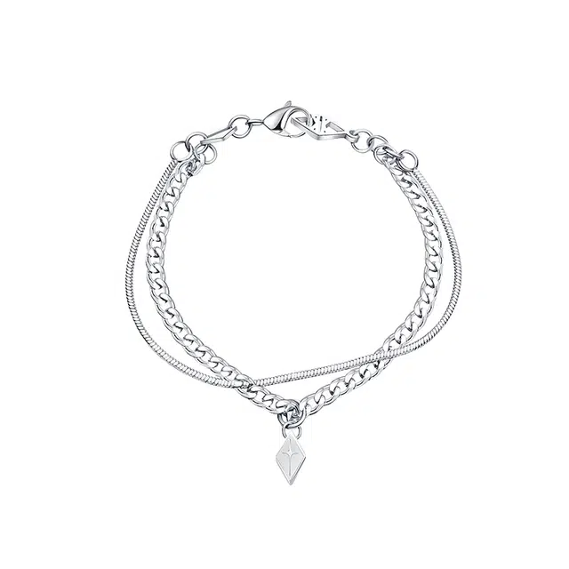 芊淑歆 双层设计几何菱形坠饰百搭设计时尚小众高级感简约风 钢 手链 男女同款情侣款