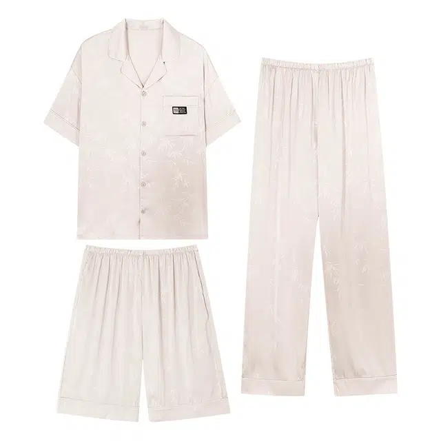 向薇 凉感高级感长裤短袖三件套家居服可外穿睡衣套装 男款