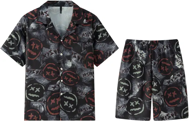 宫蝶 复古风短袖家居服休闲可外穿宽松开衫薄款睡衣套装 男款