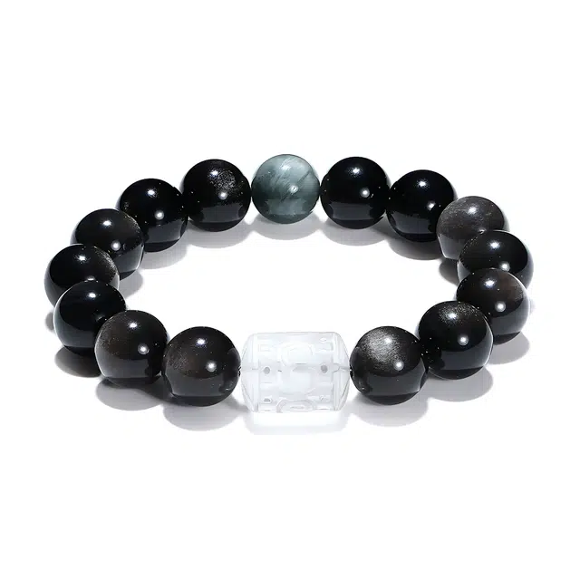 【普陀山官方已过香】 普陀山文创 前程似锦简约百搭鹰眼石国潮转运珠好运降临幸运白水晶守护本命年#好运 黑曜石 玉石手串 男女同款情侣款