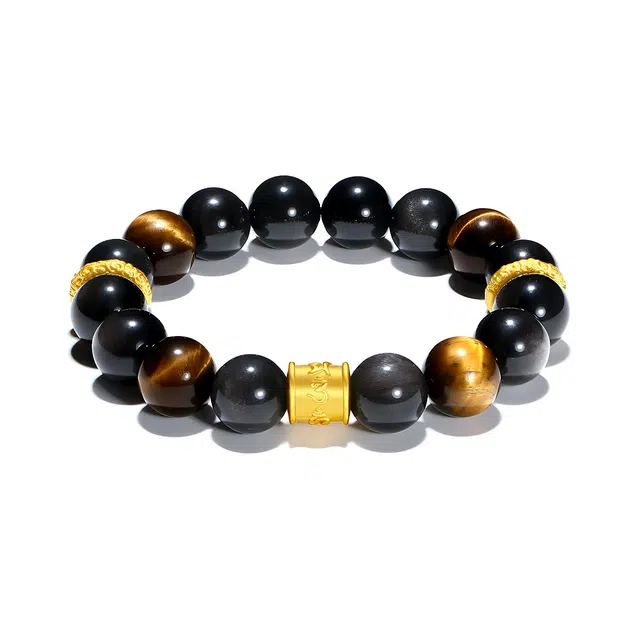 【普陀山官方已过香】 普陀山文创 国潮运气叠加黄护眼转运招财简约百搭跑环一路高歌富贵吉祥时尚#好运 黑曜石 玉石手串 男女同款情侣款