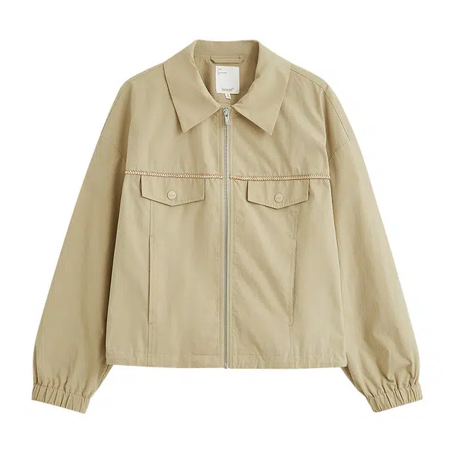 茵曼 茵曼休闲翻领工装百搭通勤宽松短款夹克截短外套 女款