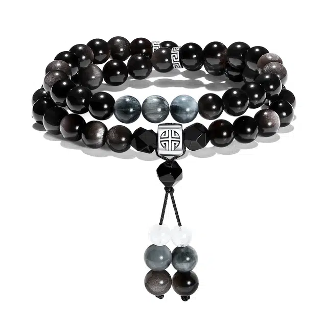 【普陀山官方已过香】 普陀山文创 简约高级感新中式白水晶愿望达成前程似锦转运珠逆袭成功灰月光串珠#好运 黑曜石 玉石手串 男女同款情侣款