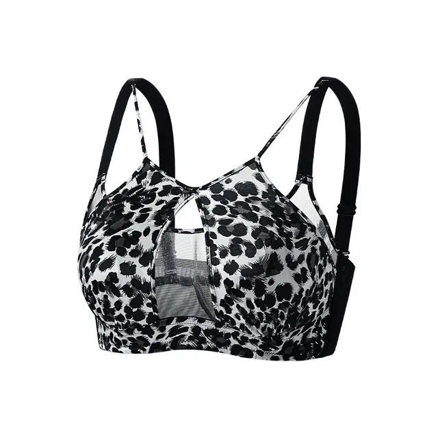 二三二三 透气吸汗聚拢有型防下垂亲肤柔软抑菌舒适侧收副乳纯欲豹纹性感网纱时尚百搭潮流文胸 女款