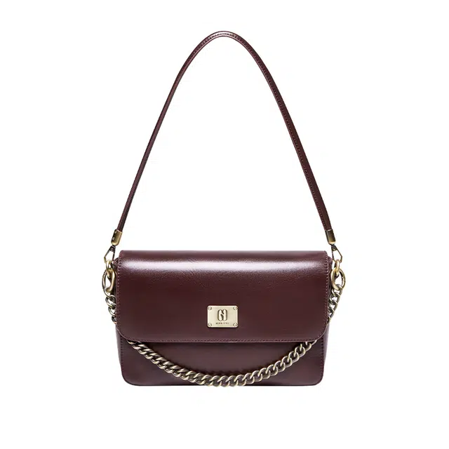 纳兰杜 时尚小方包通勤链条洋气百搭简约质感小众设计 头层牛皮 腋下包单肩斜挎包 小号 女款 咖色