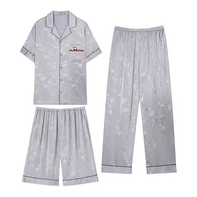 向薇 三件套长裤短袖薄款大码可外穿家居服夏季睡衣套装 男款