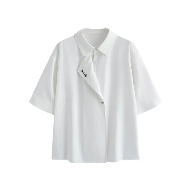 加荣 韩系小众设计感斜门襟薄款透气五分袖青少年潮流痞帅百搭短袖衬衫 男女同款