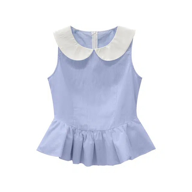 米米子 甜美别致独特娃娃收腰上衣无袖衬衫 女款