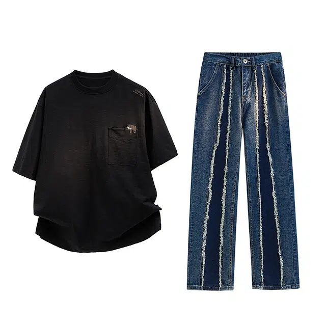 零氏 日系潮流小众树懒圆领短袖长裤一整套柔软透气潮流百搭宽松休闲运动套装 男女同款