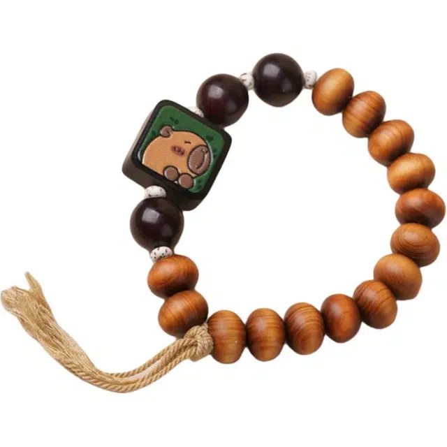 得笙陌 创意算盘搭配彩绘卡皮巴拉表情包 崖柏 手串 男女同款情侣款