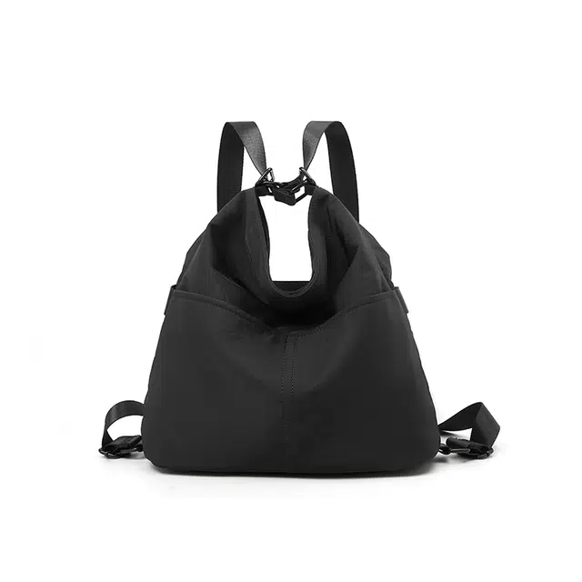 老人头 复古慵懒风百搭通勤多功能 织物 双肩包 常规 女款 黑色