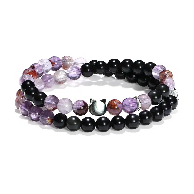 【普陀山官方已过香】 普陀山文创 紫肽幽灵国潮绝美梦幻九紫离火黑曜石时来运转招财纳福转运珠#好运 紫水晶 手串 男女同款情侣款