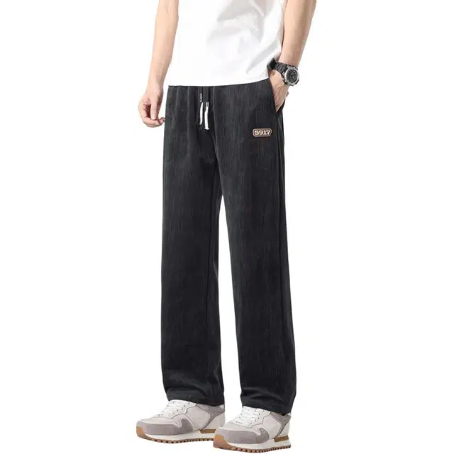 协协乐 冰丝速干透气凉感夏季薄款美式潮牌宽松直筒阔腿运动男士九分长裤设计感通勤显高显瘦休闲裤 男款