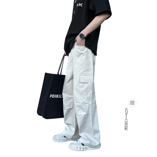 北欧攻略 美式纯棉水洗显高显瘦多口袋降落伞兵工装裤直筒痞帅松弛感休闲裤 男女同款