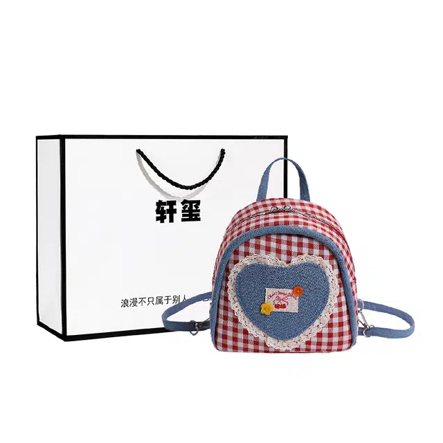 轩玺 撞色小众格子可爱洋气 帆布 双肩包 常规 女款 粉色