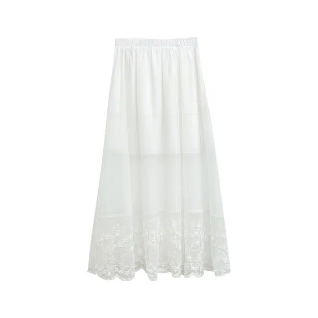 米米子 气质甜美拼接立体花朵蕾丝半身裙休闲长裙 女款